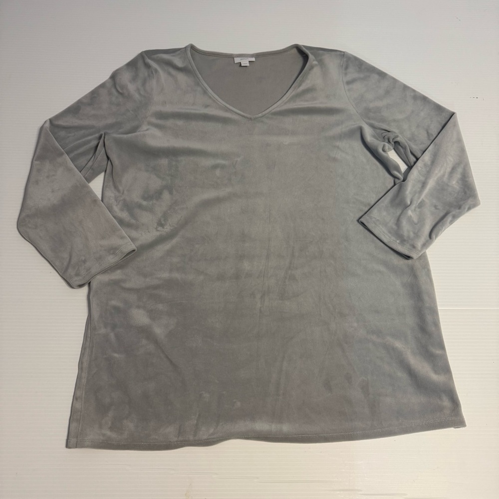 Purejill J. Jill Long Sleeve V-Neck Velour in Zinc Grey Sweater Tunic Size Large